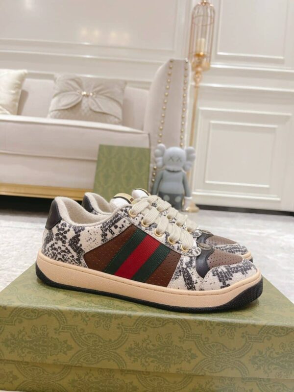 Gucci Screener Python-Effect Beige For Women GG Shoes 1496599