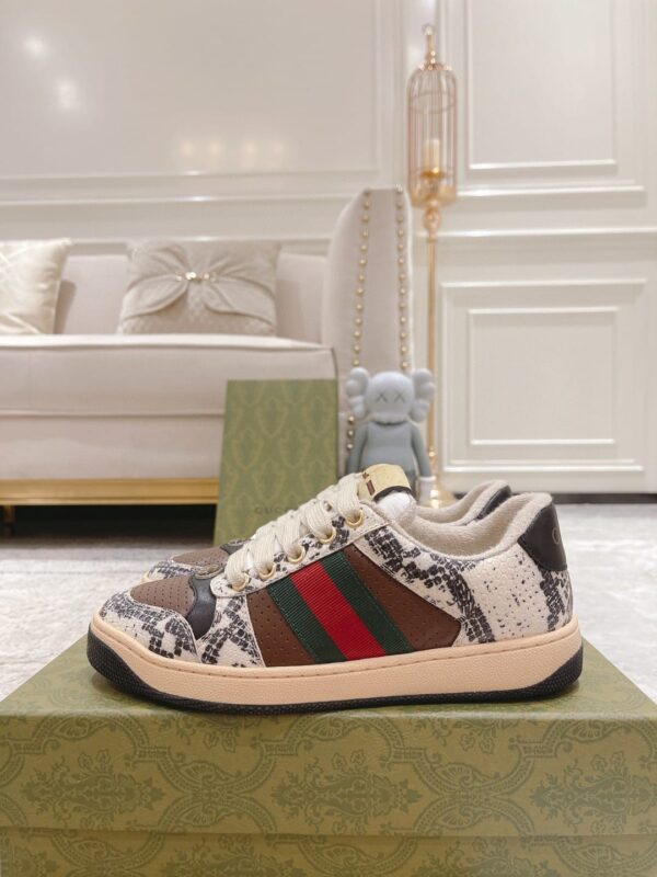 Gucci Screener Python-Effect Beige For Women GG Shoes 1496599