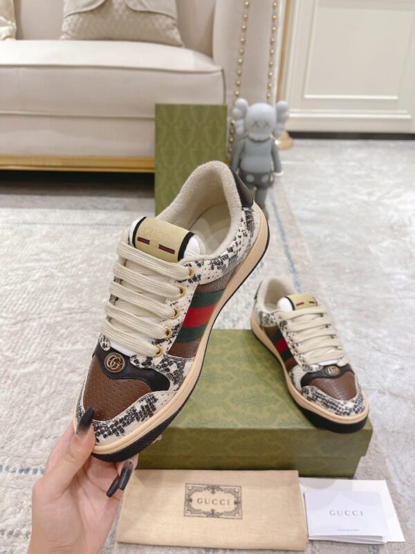 Gucci Screener Python-Effect Beige For Women GG Shoes 1496599