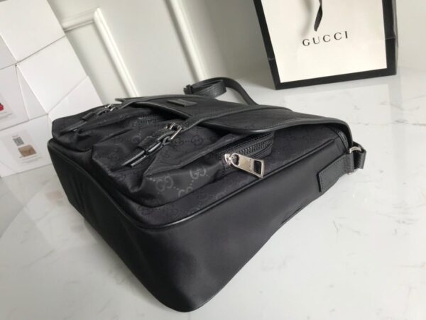 1:1 Replica Gucci Shoulder Bag Nylon Shima Black GG Embossed For Men 13.8in/35cm GG