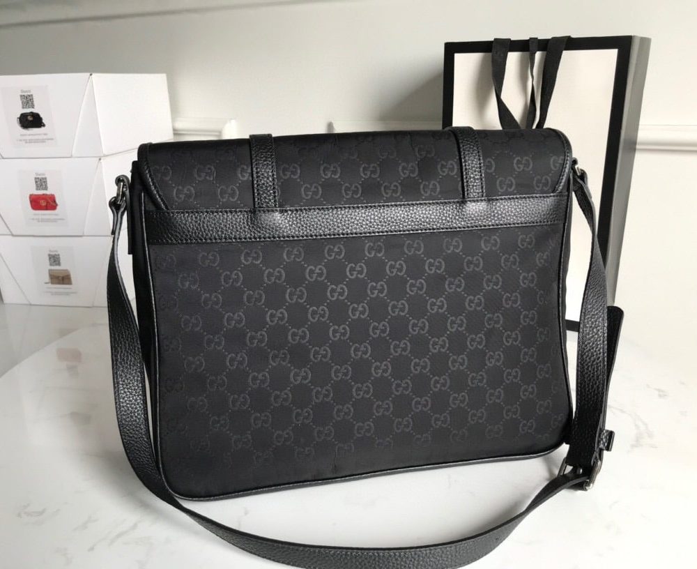 1:1 Replica Gucci Shoulder Bag Nylon Shima Black GG Embossed For Men 13.8in/35cm GG