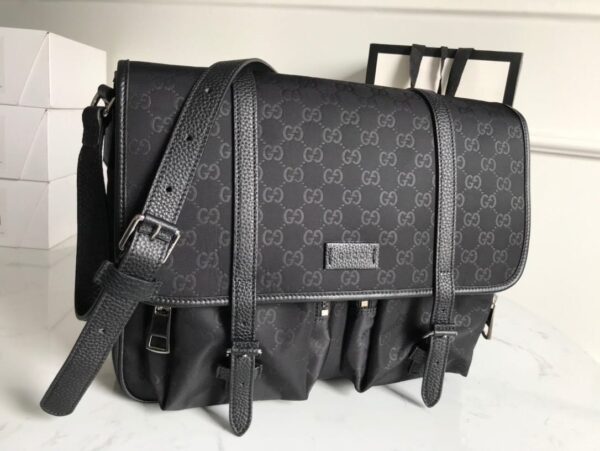 1:1 Replica Gucci Shoulder Bag Nylon Shima Black GG Embossed For Men 13.8in/35cm GG