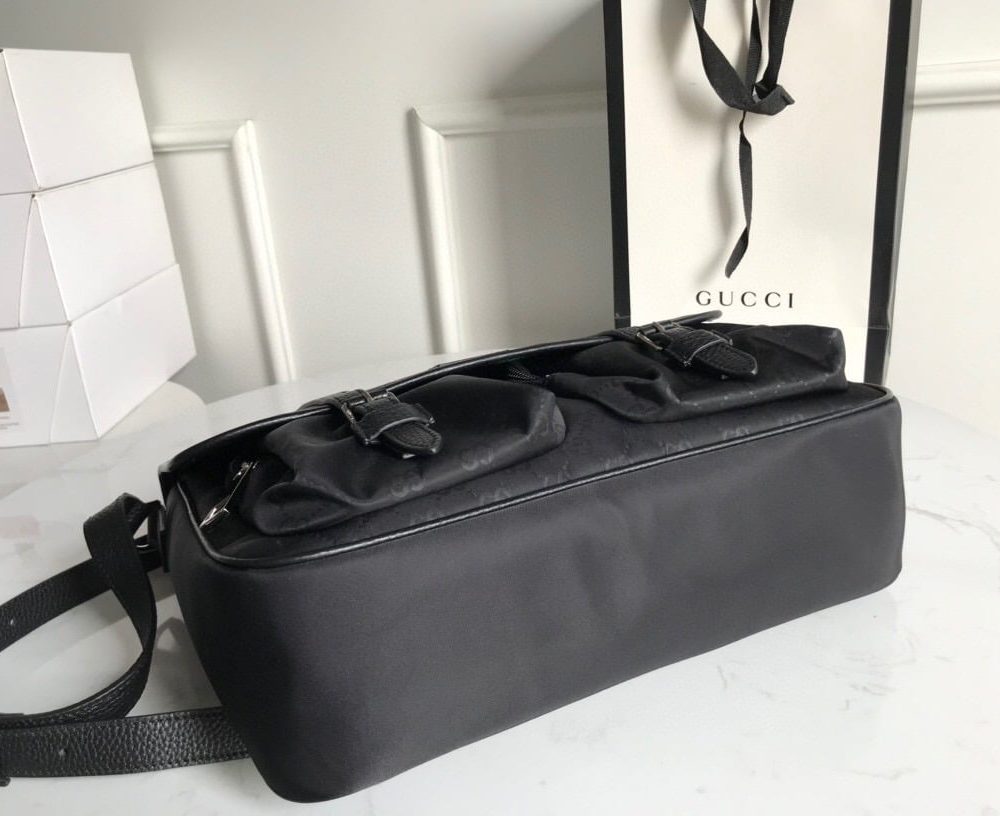 1:1 Replica Gucci Shoulder Bag Nylon Shima Black GG Embossed For Men 13.8in/35cm GG