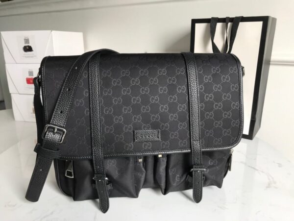 1:1 Replica Gucci Shoulder Bag Nylon Shima Black GG Embossed For Men 13.8in/35cm GG