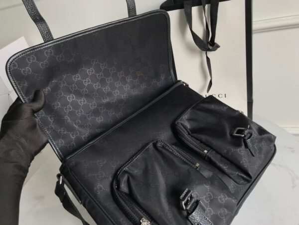 1:1 Replica Gucci Shoulder Bag Nylon Shima Black GG Embossed For Men 13.8in/35cm GG