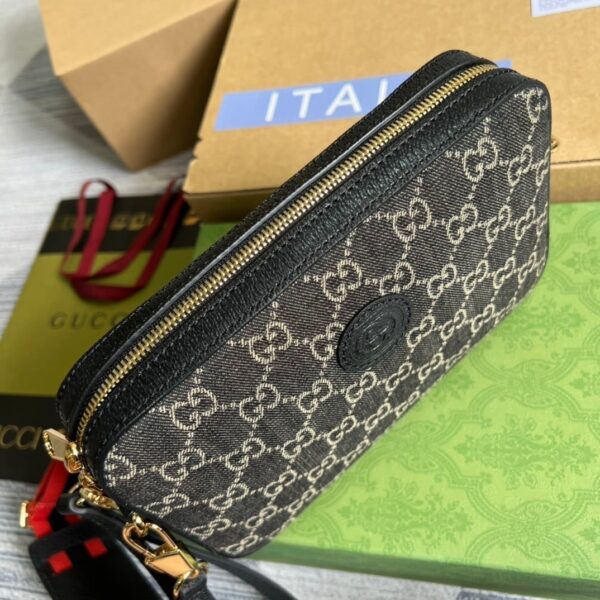 1:1 Replica Gucci Shoulder Bag With Interlocking G Black And White GG Supreme Canvas For Women  9.6in/24.5cm GG
