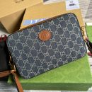 1:1 Replica Gucci Shoulder Bag With Interlocking G Blue And Ivory GG Denim Jacquard For Women  9.6in/24.5cm GG