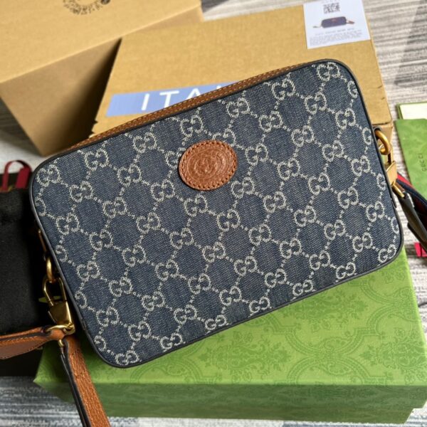 1:1 Replica Gucci Shoulder Bag With Interlocking G Blue And Ivory GG Denim Jacquard For Women  9.6in/24.5cm GG