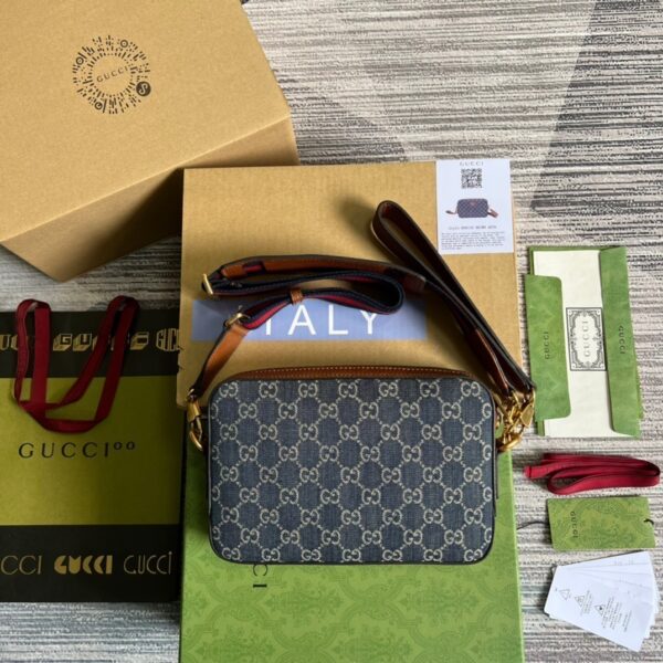 1:1 Replica Gucci Shoulder Bag With Interlocking G Blue And Ivory GG Denim Jacquard For Women  9.6in/24.5cm GG