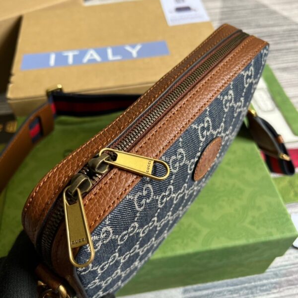 1:1 Replica Gucci Shoulder Bag With Interlocking G Blue And Ivory GG Denim Jacquard For Women  9.6in/24.5cm GG