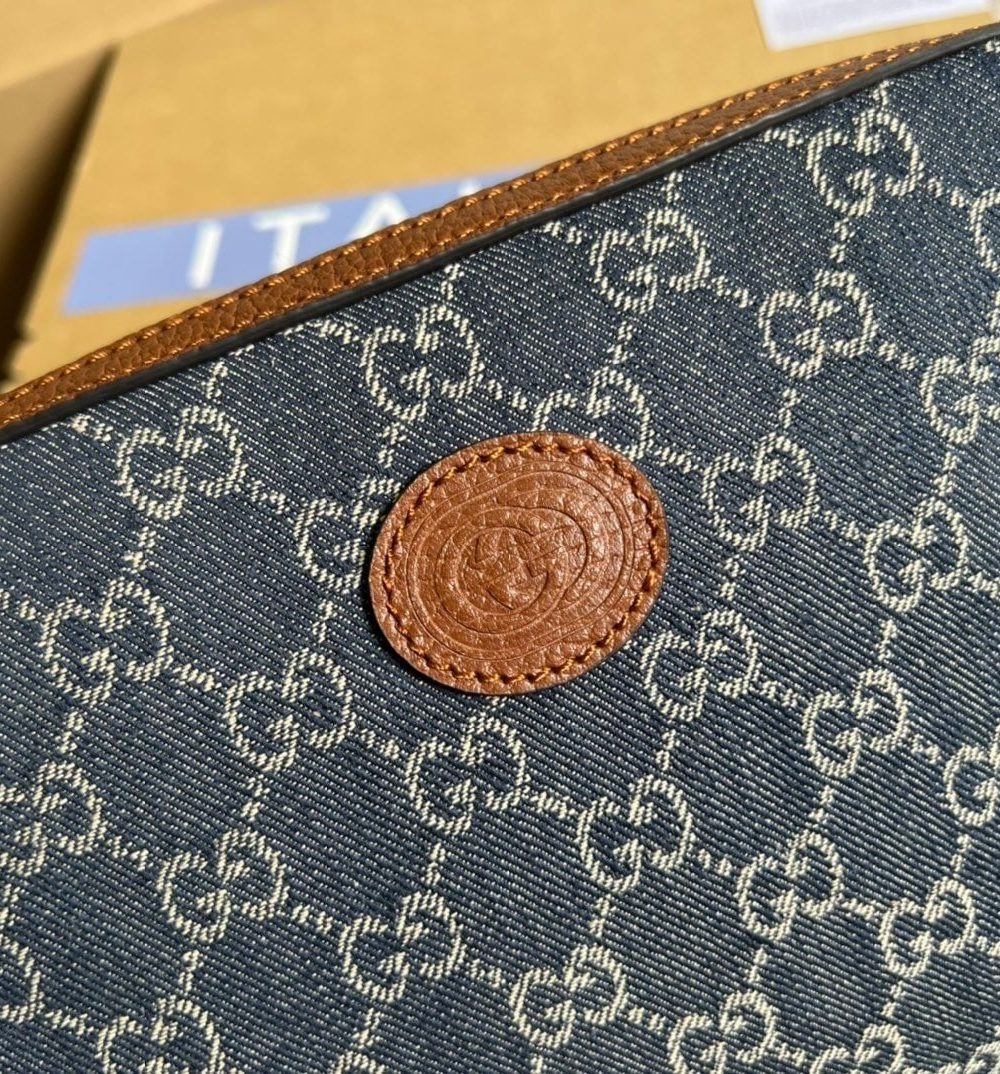 1:1 Replica Gucci Shoulder Bag With Interlocking G Blue And Ivory GG Denim Jacquard For Women  9.6in/24.5cm GG