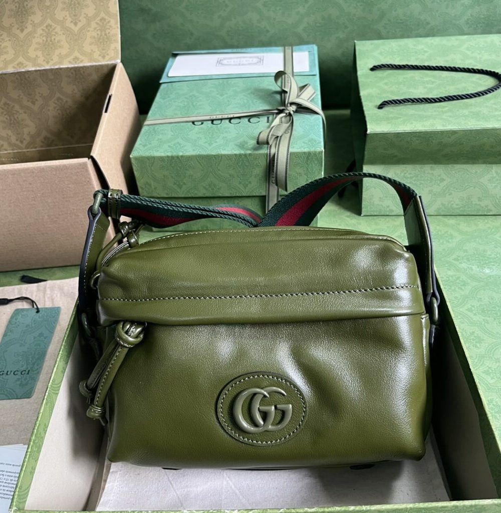 1:1 Replica Gucci Shoulder Tonal Double G Bag Green Khaki/Black For Men 23.3cm/9.2in 725696 AABDH 3353