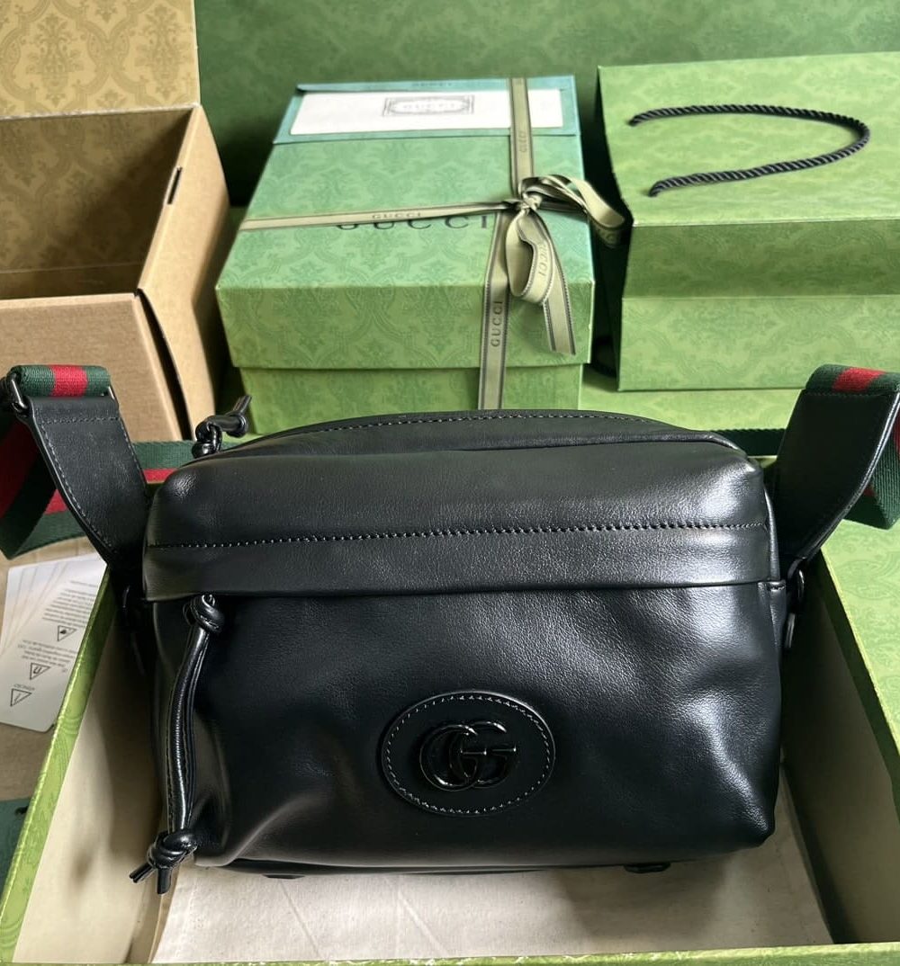 1:1 Replica Gucci Shoulder Tonal Double G Bag Green Khaki/Black For Men 23.3cm/9.2in 725696 AABDH 3353