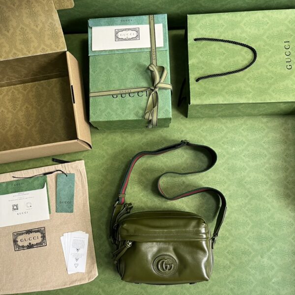 1:1 Replica Gucci Shoulder Tonal Double G Bag Green Khaki/Black For Men 23.3cm/9.2in 725696 AABDH 3353