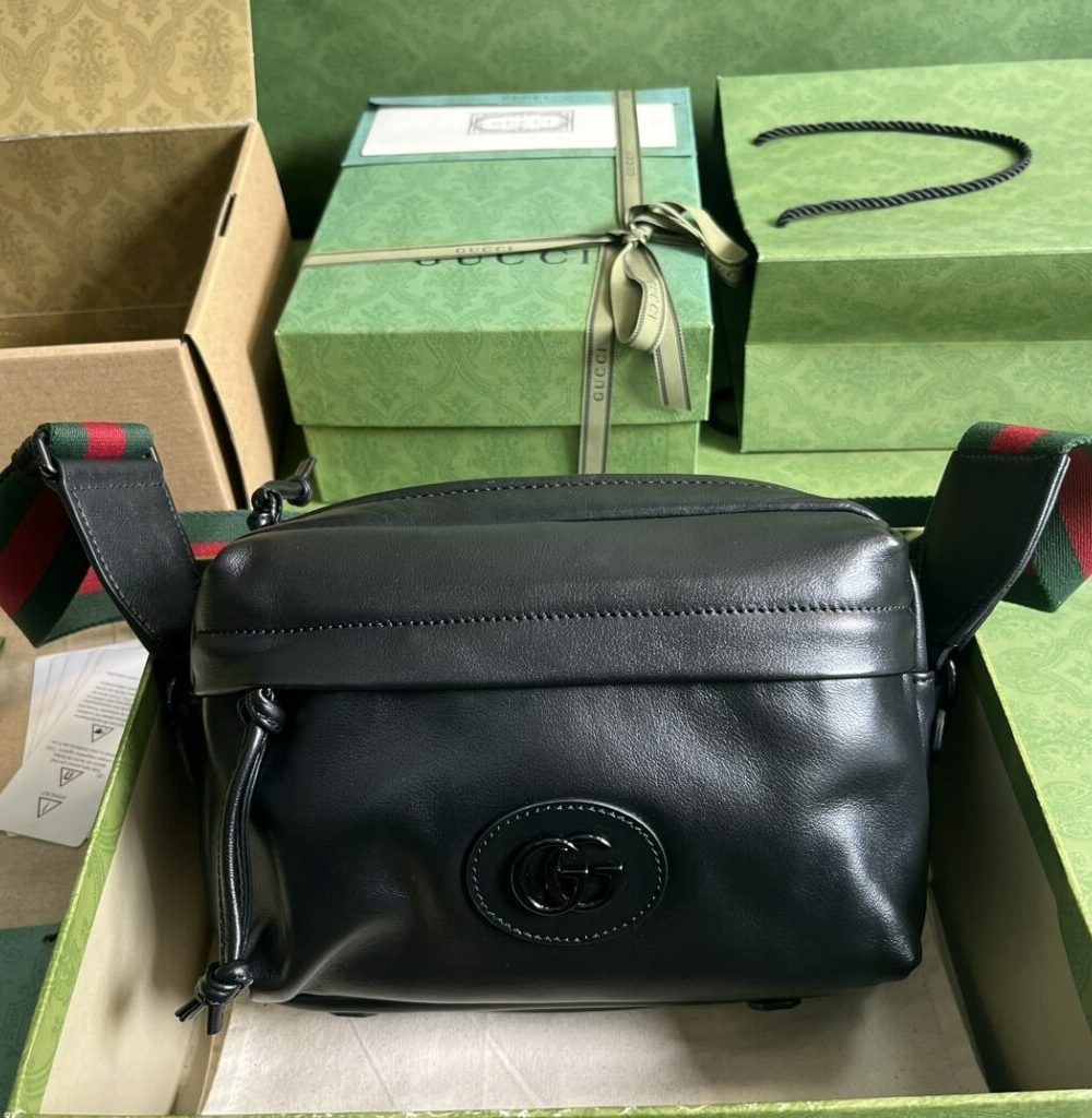 1:1 Replica Gucci Shoulder Tonal Double G Bag Green Khaki/Black For Men 23.3cm/9.2in 725696 AABDH 3353