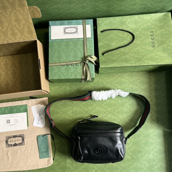 1:1 Replica Gucci Shoulder Tonal Double G Bag Green Khaki/Black For Men 23.3cm/9.2in 725696 AABDH 3353