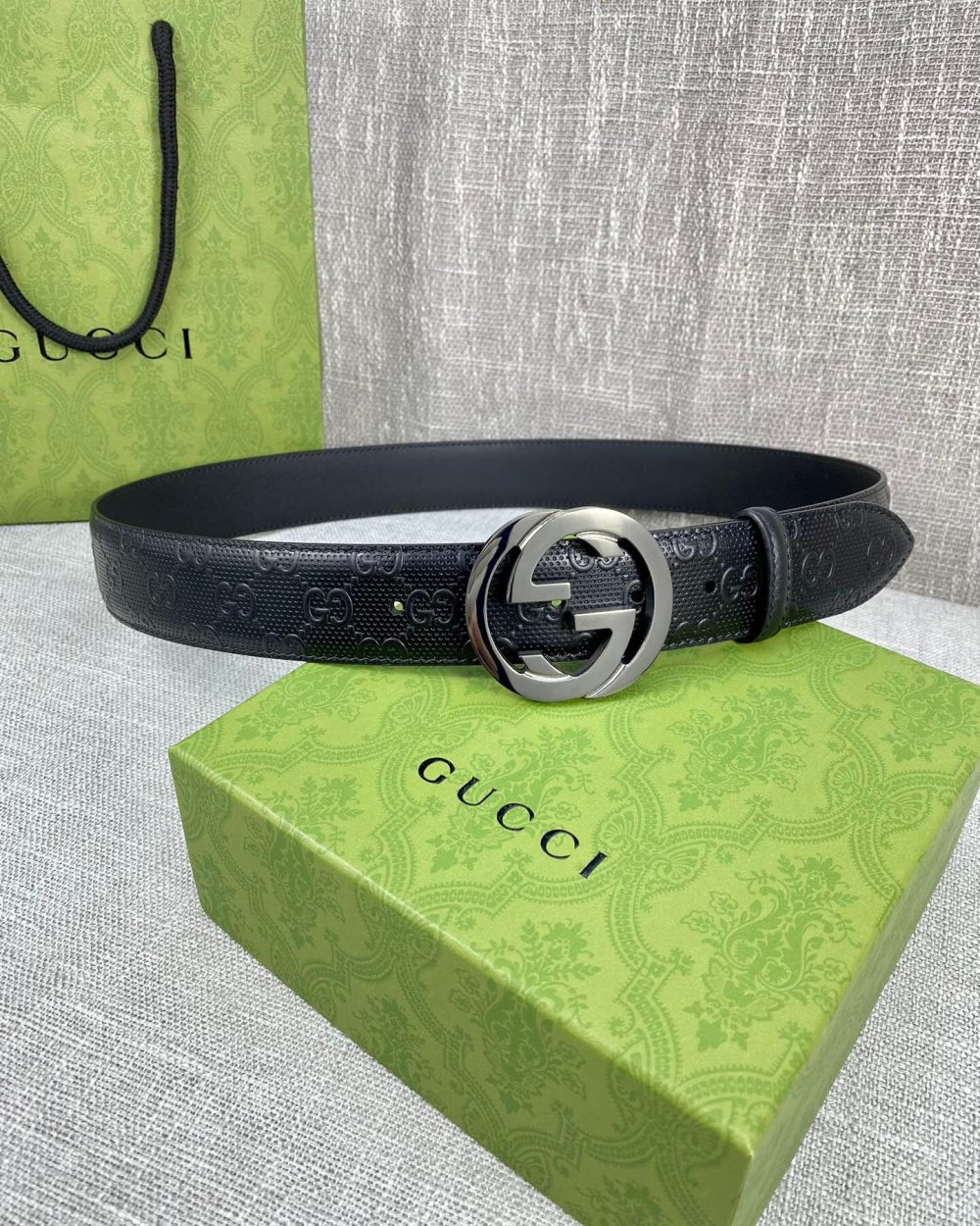 1:1 Replica Gucci Signature Belt Black GG, Women Belt ‎411924 CWC1N 1000