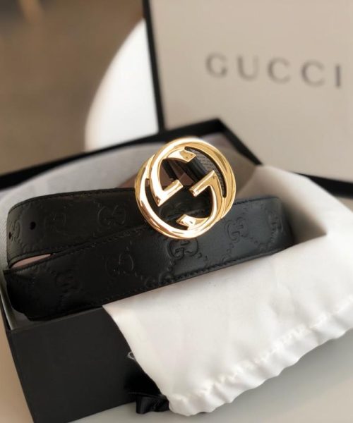 1:1 Replica Gucci Signature Belt Black/Cream GG, Women Belt 370543