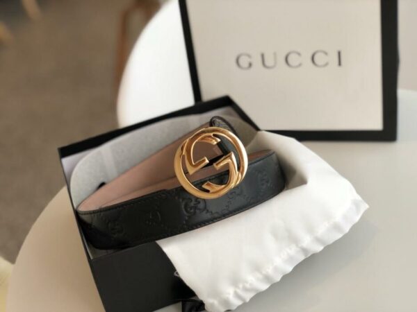 1:1 Replica Gucci Signature Belt Black/Cream GG, Women Belt 370543
