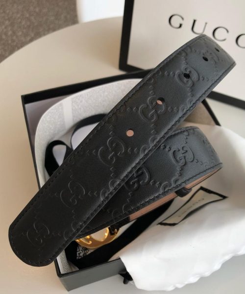 1:1 Replica Gucci Signature Belt Black/Cream GG, Women Belt 370543