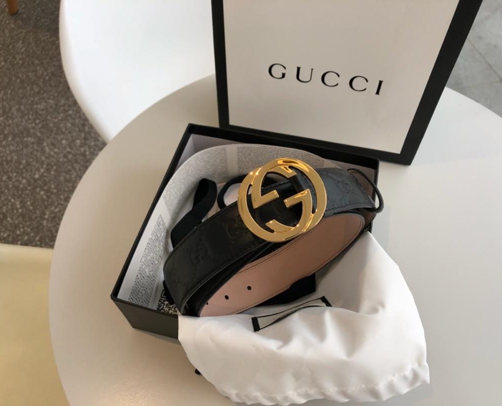 1:1 Replica Gucci Signature Belt Black/Cream GG, Women Belt 370543