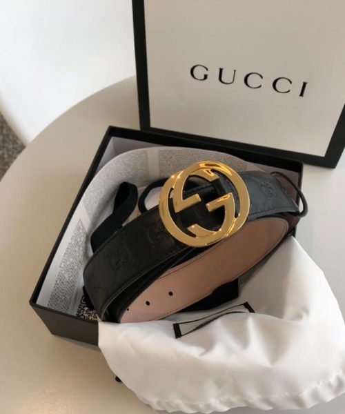 1:1 Replica Gucci Signature Belt Black/Cream GG, Women Belt 370543