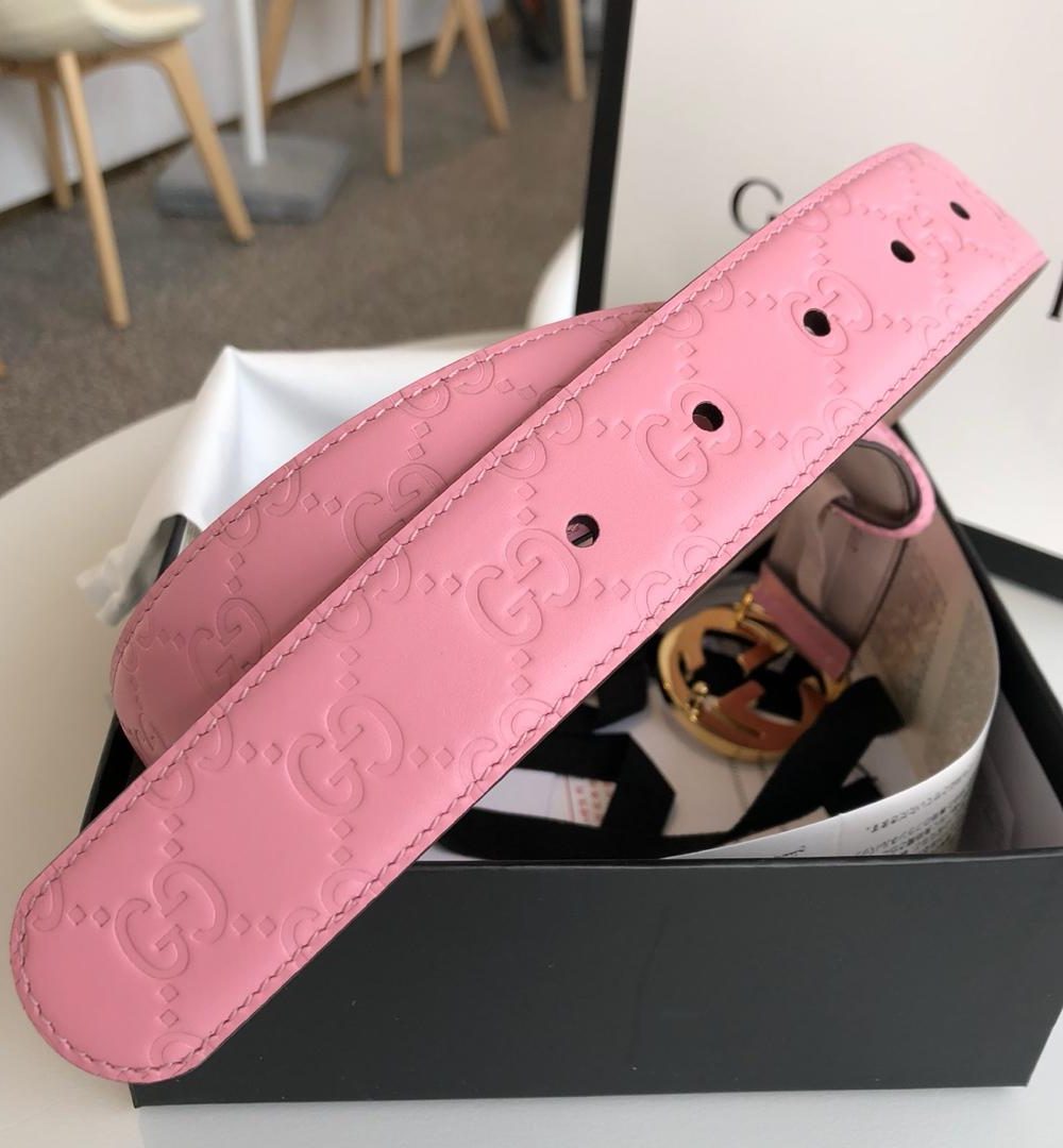 1:1 Replica Gucci Signature Belt Pink/Cream GG, Women Belt 370543