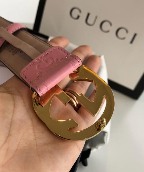 1:1 Replica Gucci Signature Belt Pink/Cream GG, Women Belt 370543
