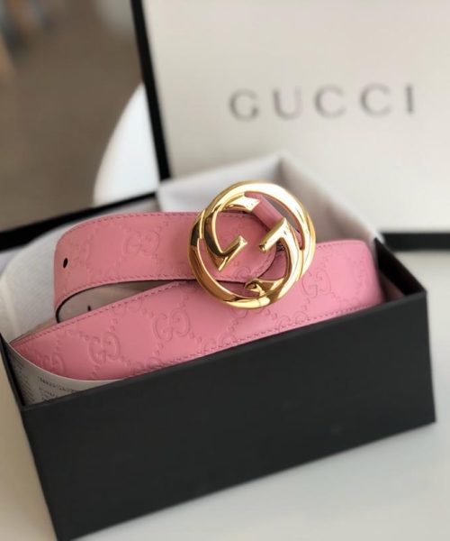 1:1 Replica Gucci Signature Belt Pink/Cream GG, Women Belt 370543