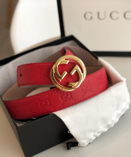 1:1 Replica Gucci Signature Belt Red/Cream GG, Women Belt 370543