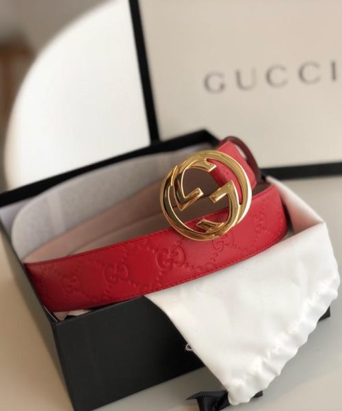 1:1 Replica Gucci Signature Belt Red/Cream GG, Women Belt 370543