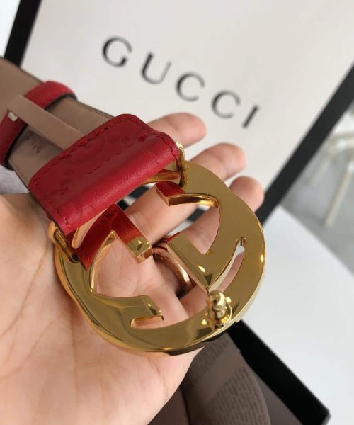 1:1 Replica Gucci Signature Belt Red/Cream GG, Women Belt 370543