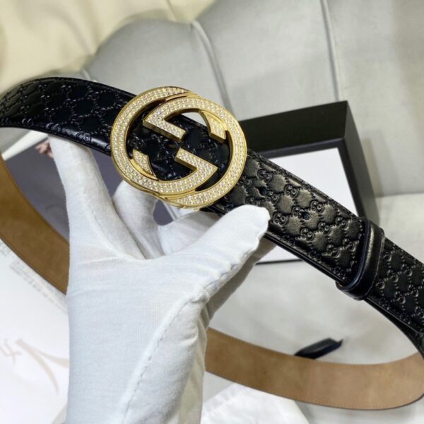 1:1 Replica Gucci Signature Belt With Crystal Interlocking G Buckle Black For Women, Women Belt
