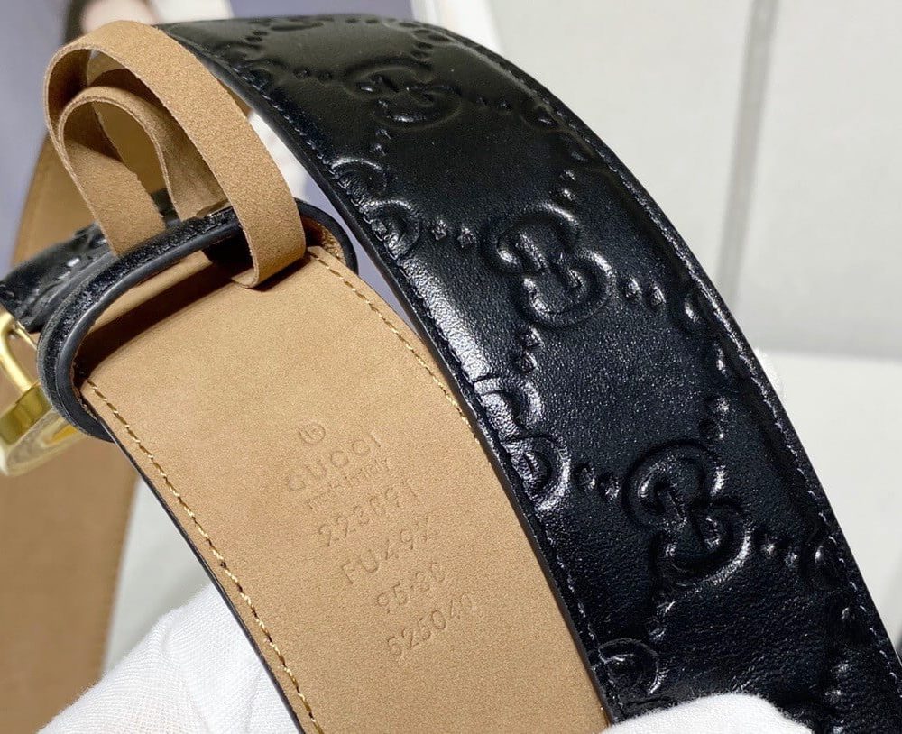 1:1 Replica Gucci Signature Belt With Crystal Interlocking G Buckle Black For Women, Women Belt