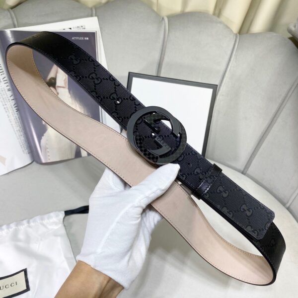 1:1 Replica Gucci Signature Belt With Patterned Interlocking G Buckle Black For Women, Women Belt