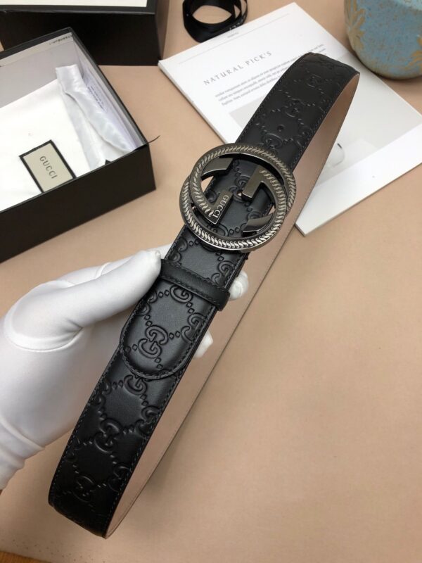 1:1 Replica Gucci Signature Belt With Patterned Interlocking G Buckle Black For Women, Women Belt