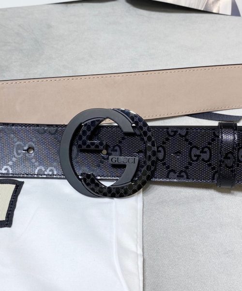 1:1 Replica Gucci Signature Belt With Patterned Interlocking G Buckle Black For Women, Women Belt