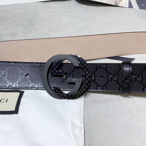 1:1 Replica Gucci Signature Belt With Patterned Interlocking G Buckle Black For Women, Women Belt