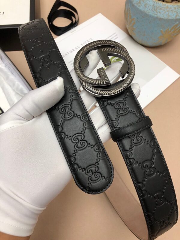 1:1 Replica Gucci Signature Belt With Patterned Interlocking G Buckle Black For Women, Women Belt