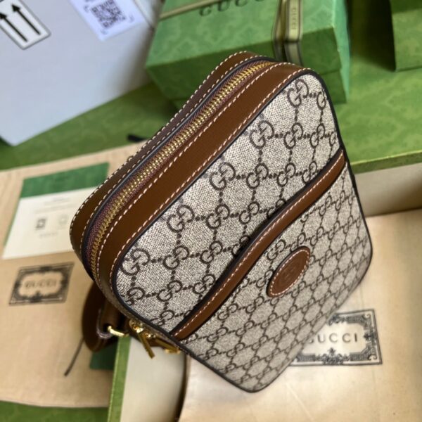 1:1 Replica Gucci Sling Backpack With Interlocking G Beige And Ebony GG Supreme Canvas For Men 9.4in/24cm GG 696016 92THG 8563