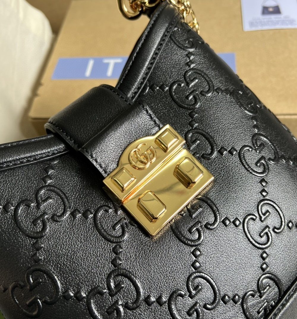 1:1 Replica Gucci Small GG Shoulder Bag Gucci Rhombi Motif Black For Women, Women's Handbags 9.8in/25cm GG 675788 UD9AG 1000