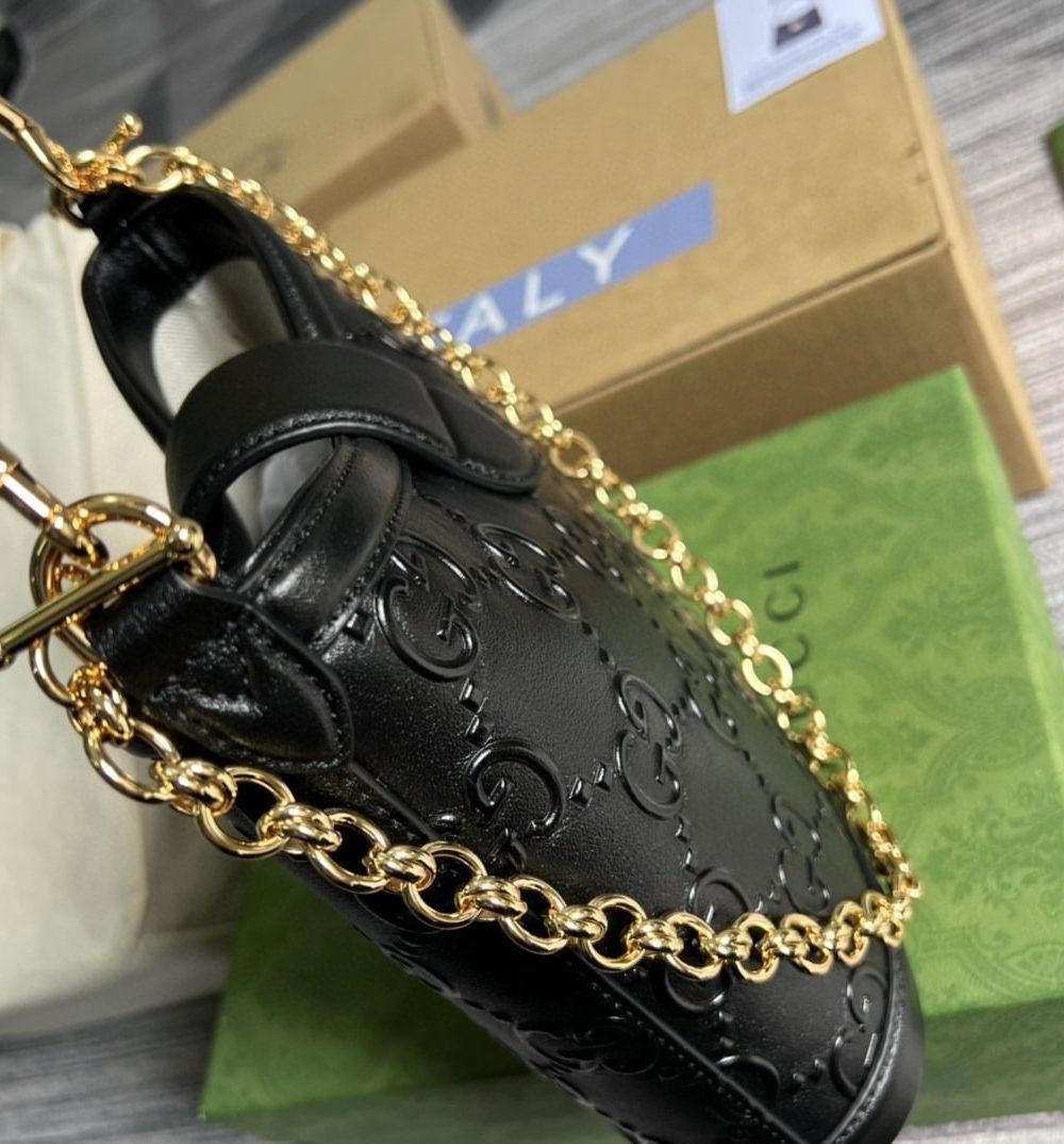 1:1 Replica Gucci Small GG Shoulder Bag Gucci Rhombi Motif Black For Women, Women's Handbags 9.8in/25cm GG 675788 UD9AG 1000