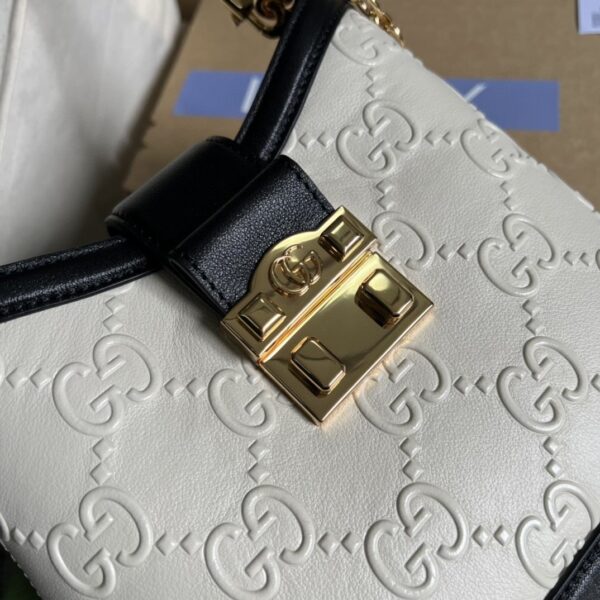 1:1 Replica Gucci Small GG Shoulder Bag White Debossed For Women 9.8in/25cm 675788 GG UD9AX 9099
