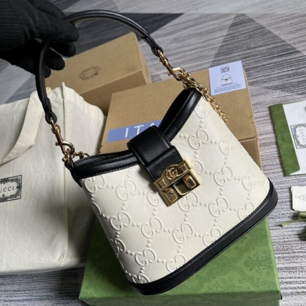 1:1 Replica Gucci Small GG Shoulder Bag White Debossed For Women 9.8in/25cm 675788 GG UD9AX 9099