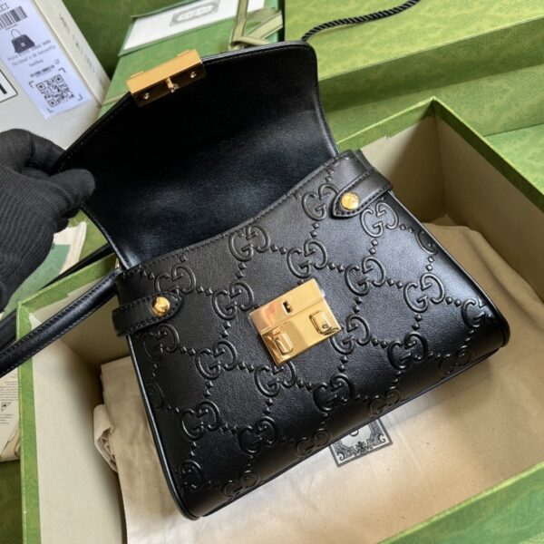 1:1 Replica Gucci Small GG Top Handle Bag Black Debossed For Women 11in/29cm GG 675791 UD9AG 1000