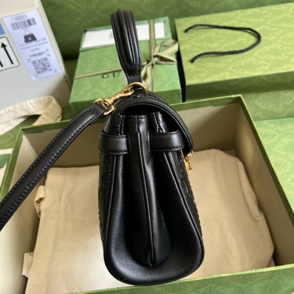 1:1 Replica Gucci Small GG Top Handle Bag Black Debossed For Women 11in/29cm GG 675791 UD9AG 1000