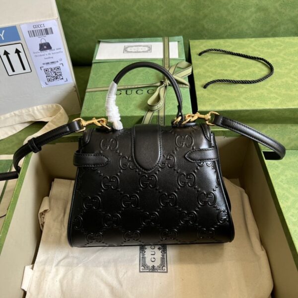 1:1 Replica Gucci Small GG Top Handle Bag Black Debossed For Women 11in/29cm GG 675791 UD9AG 1000