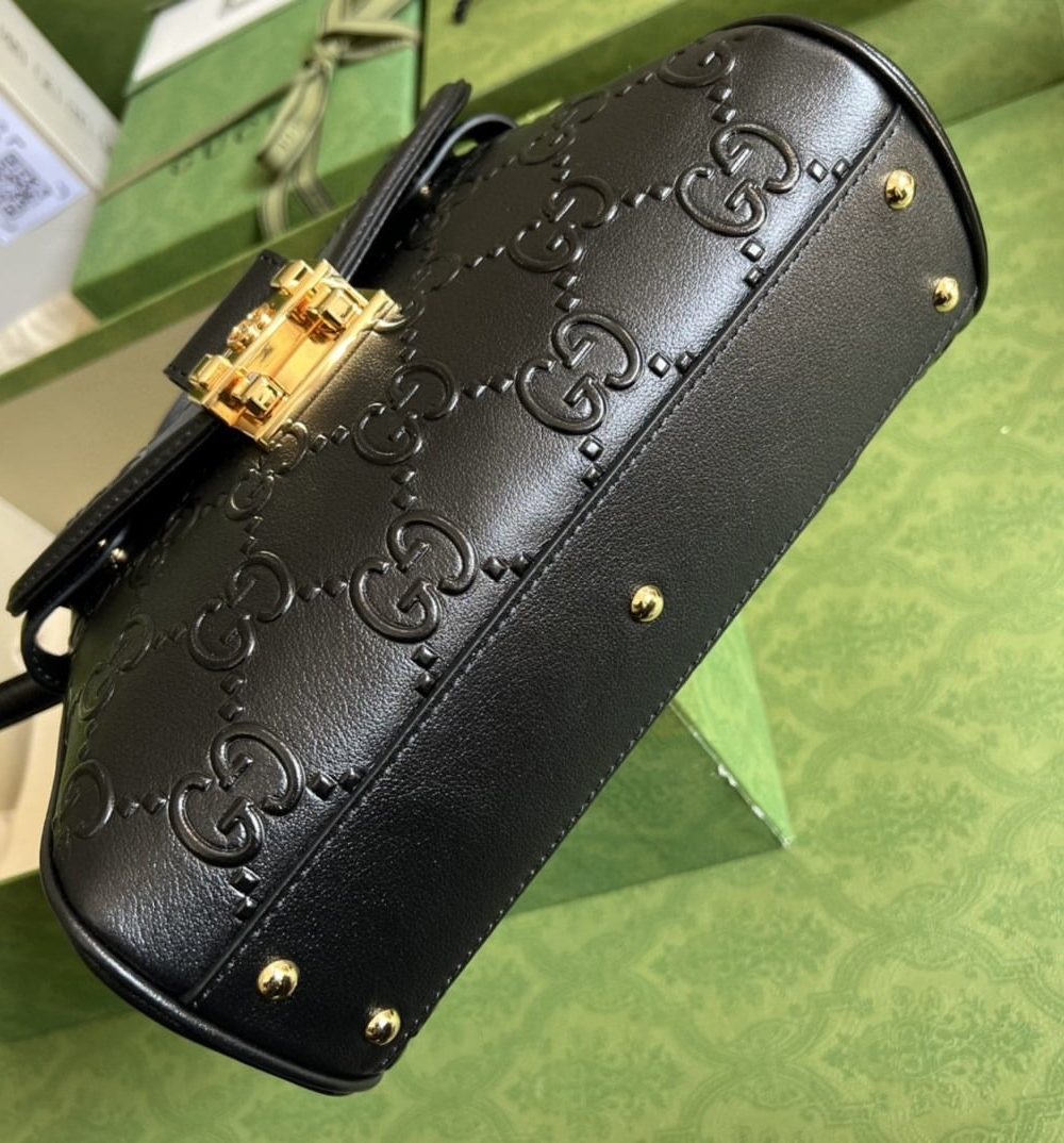 1:1 Replica Gucci Small GG Top Handle Bag Black Debossed For Women 11in/29cm GG 675791 UD9AG 1000