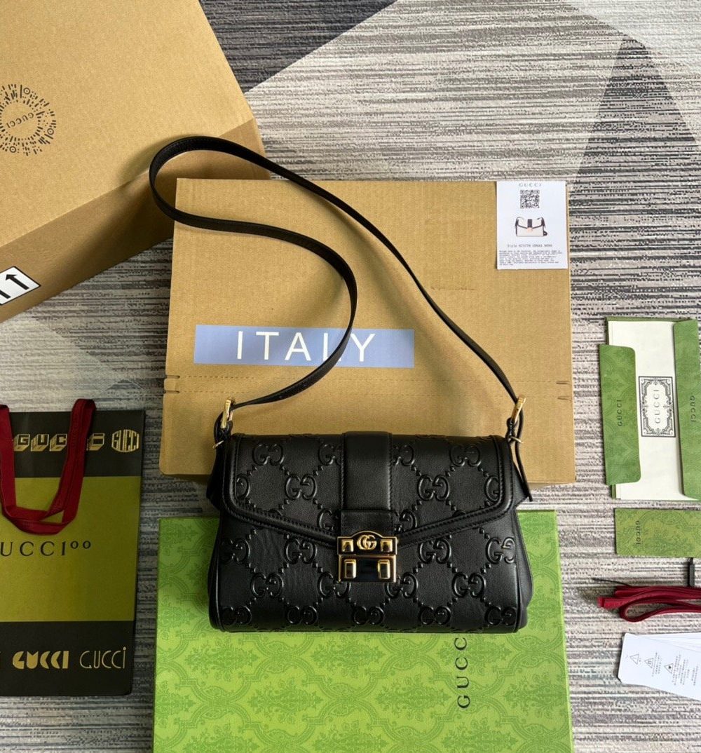1:1 Replica Gucci Small GG Top Handle Bag Black For Women, Women's Bags 17.7in/19cm GG 675791 UD9AG 1000