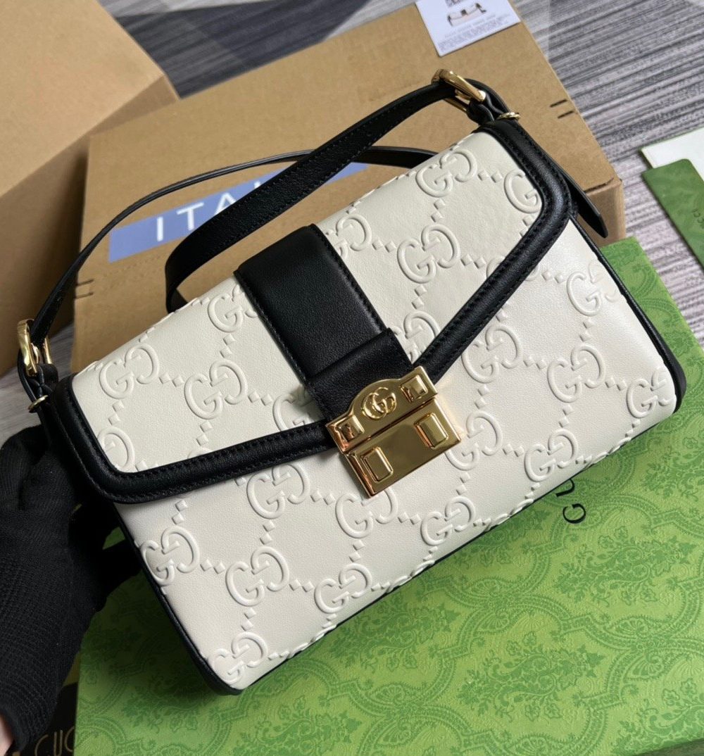 1:1 Replica Gucci Small GG Top Handle Bag White For Women, Women's Bags 17.7in/19cm GG ‎675791 UD9AX 9099